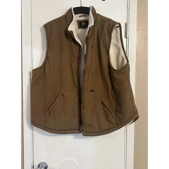 TAN LEE MEN'S SHERPA LINED CANVAS VEST XXL FLEECE WORKWEAR - Picture 4 of 11